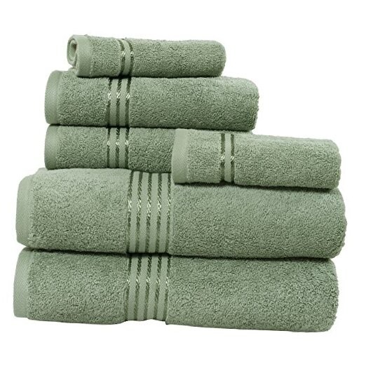 6-Piece Cotton Towel Set with 2 Bath and 2 Hand Towels in Green