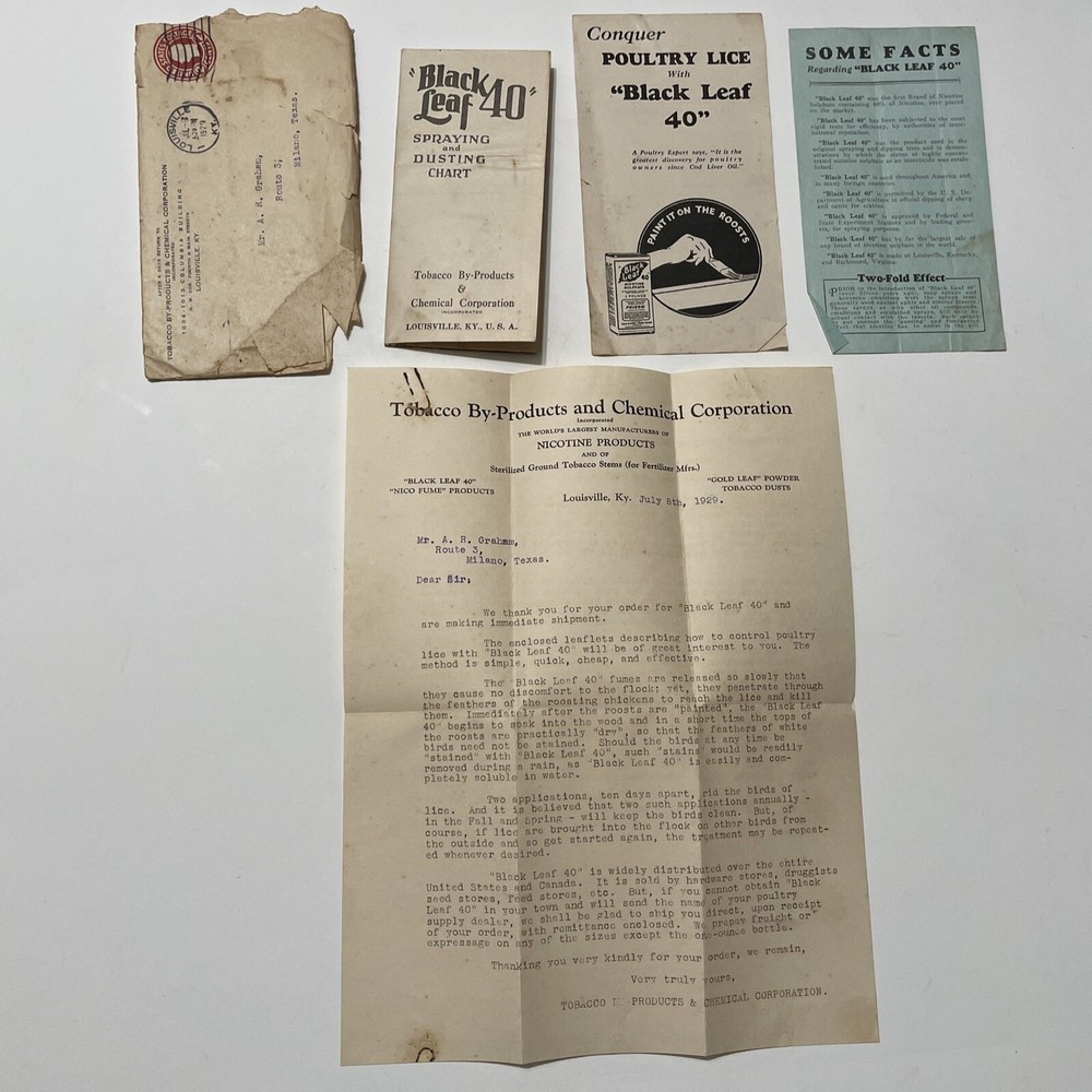 Black Leaf 40 Ephemera Letter Pamphlet 1929 Tabacco by products Insecticide