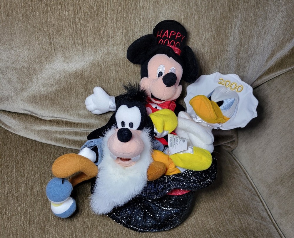 Disney 2000 New Years Mickey Mouse Goofy Donald Duck Baby Plush Toys-image
