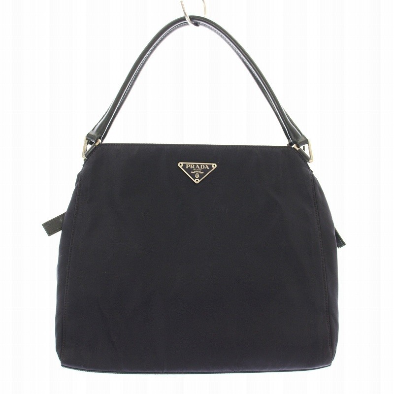 RARE Prada Navy Nylon Leather Handbag with Triangle Plate for Women KU OH MU