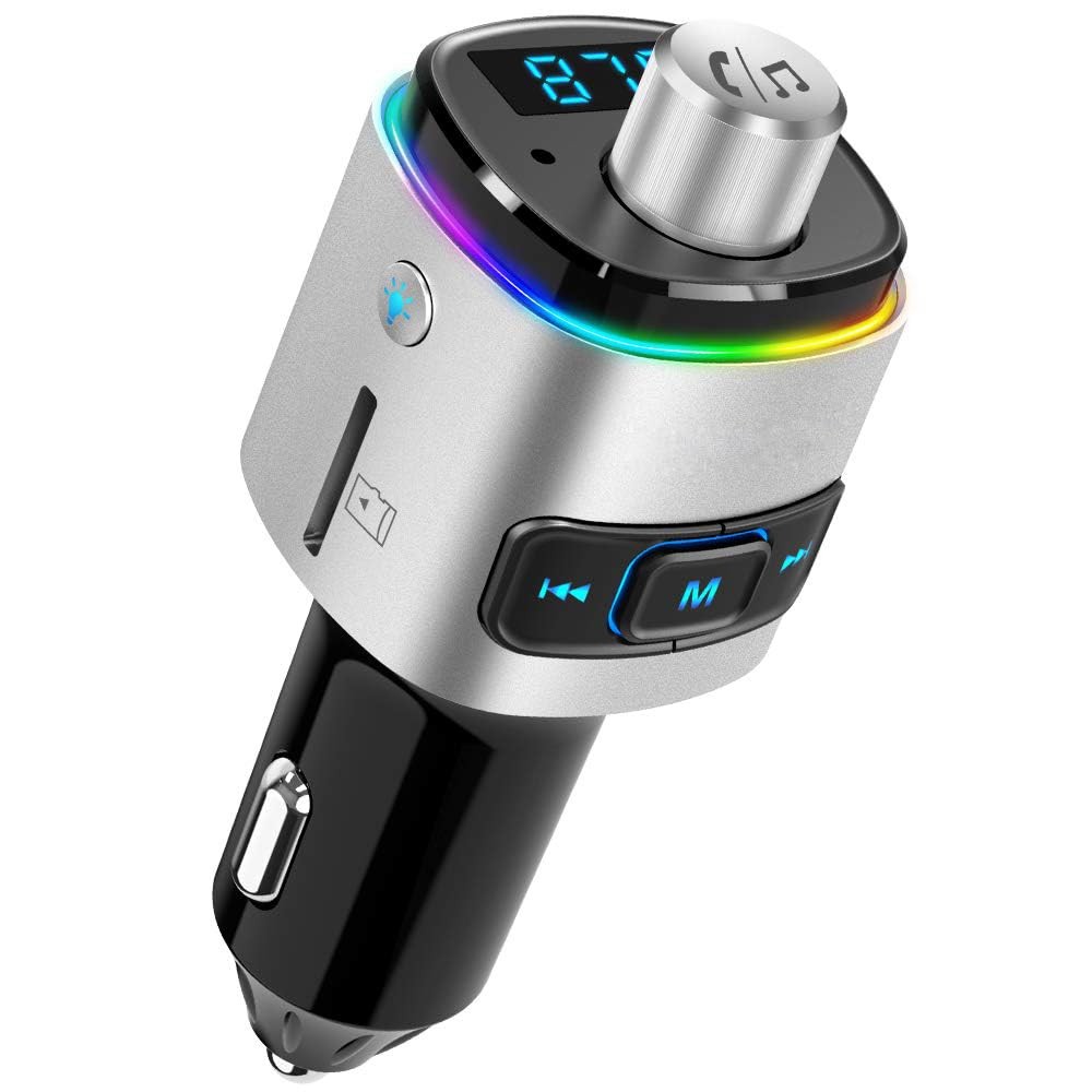 Bluetooth 5.0 Car FM Transmitter with Dual USB Fast Charging QC3.0 and 1A Ports