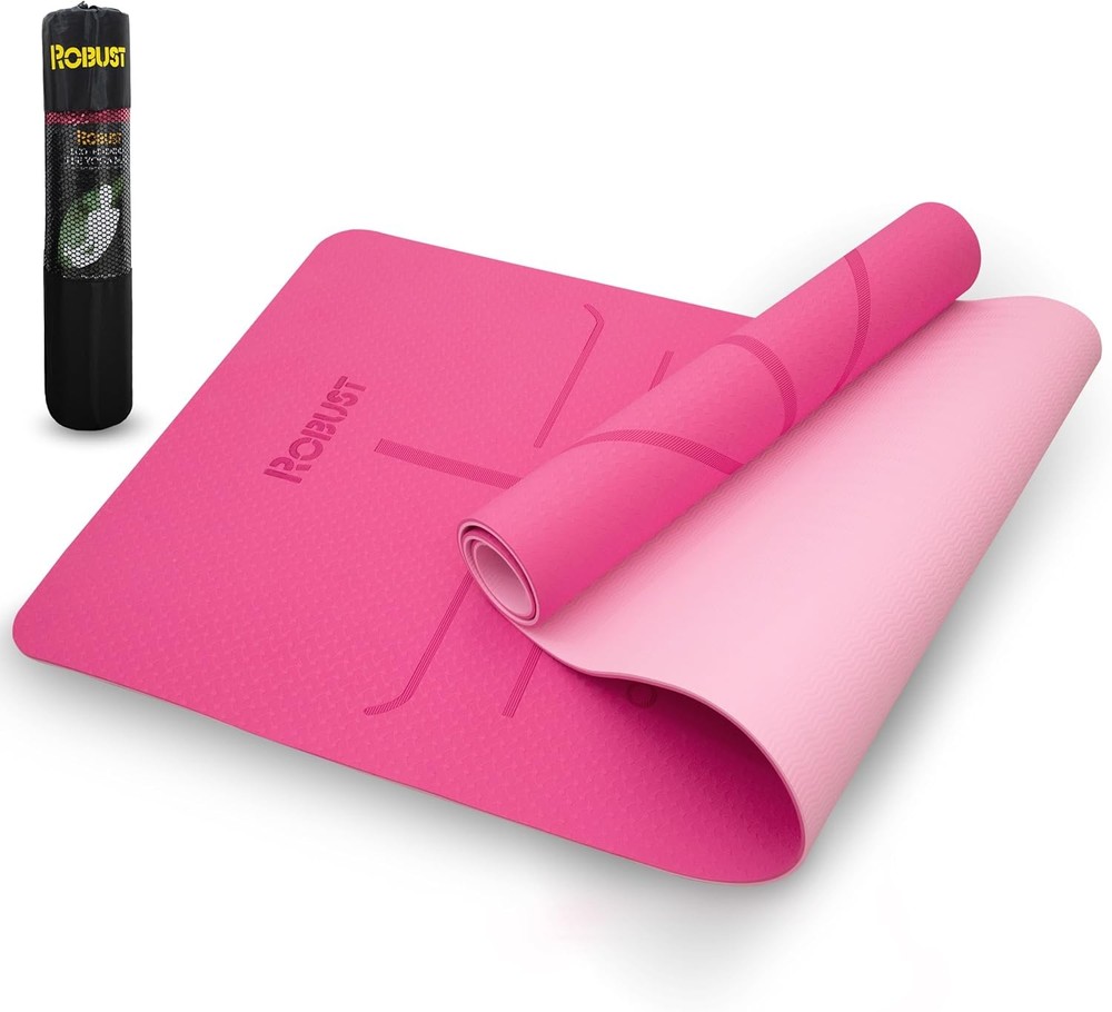 Non-slip TPE yoga mat 72x24 inches with position lines and 1/4 inch thickness