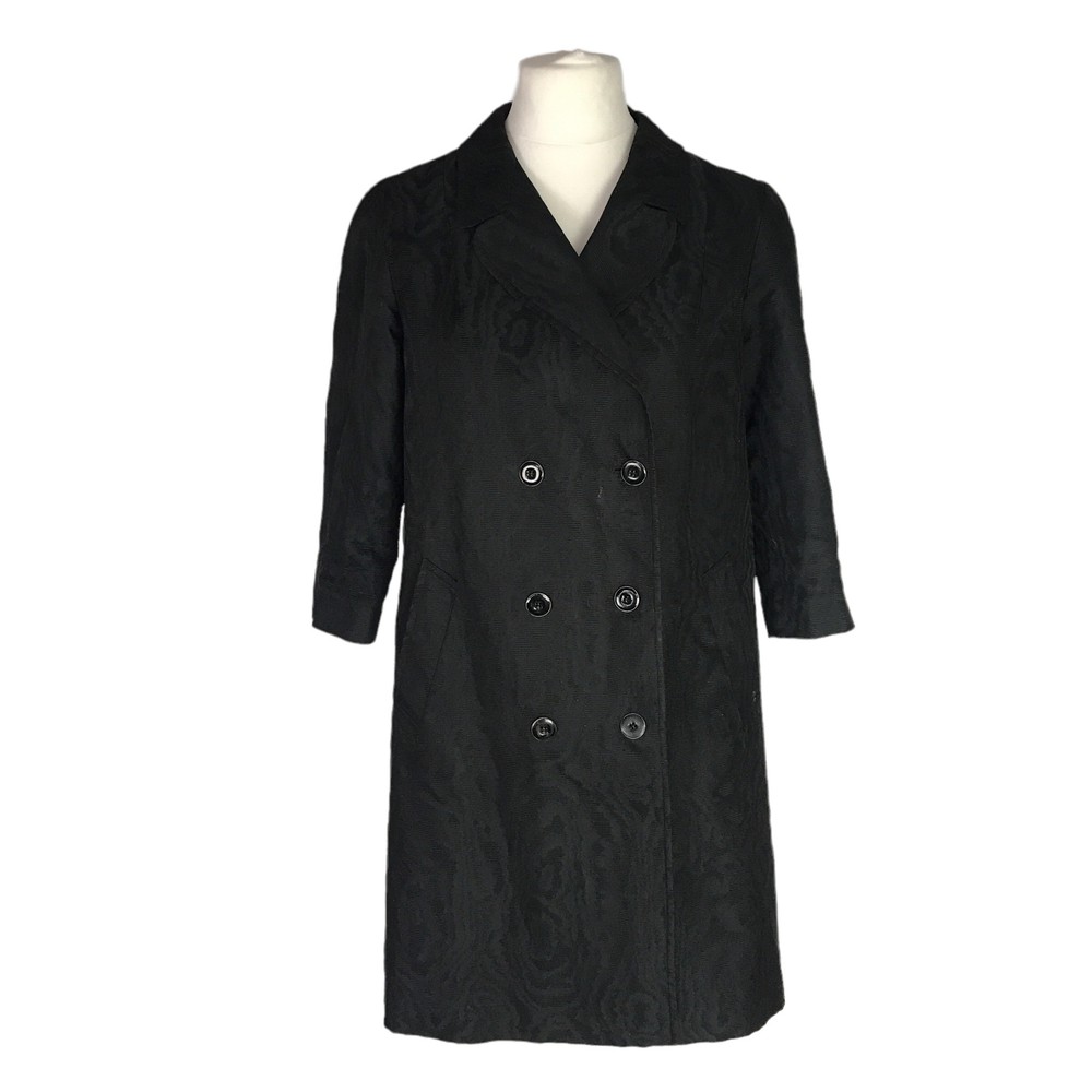Sisley Ladies Trench Coat Jacket Black Size 12 Double Breasted Overcoat Textured
