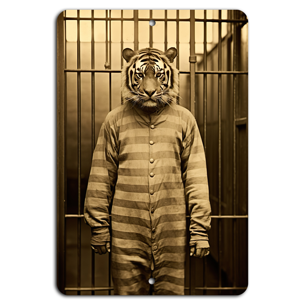 Striped Tiger Behind Bars Wildlife Art Print