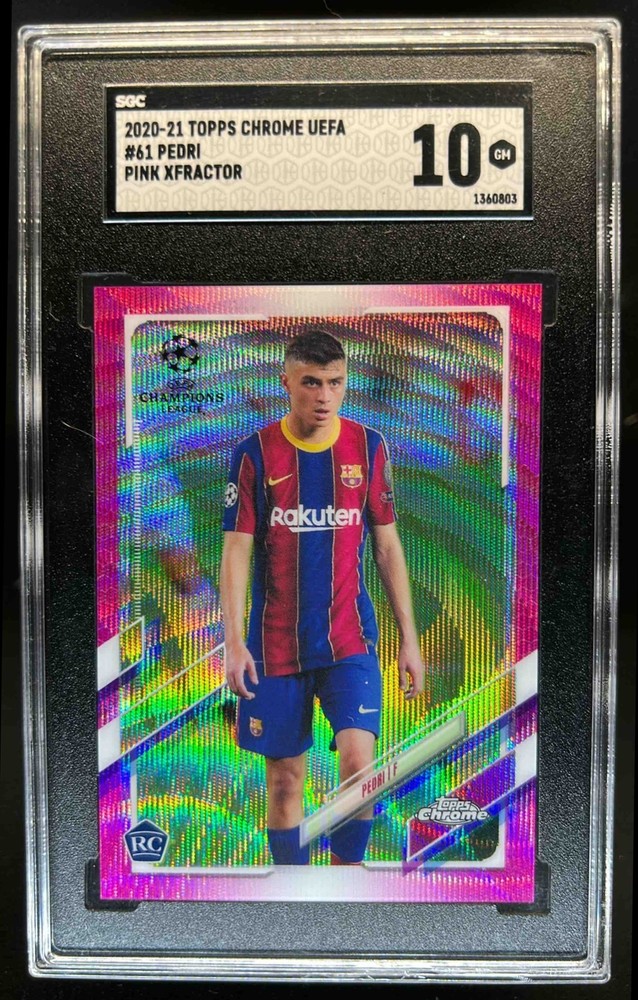 2020-21 Topps Chrome UEFA Pedri RC Pink X Fractor Rookie #61 Barcelona SGC 10