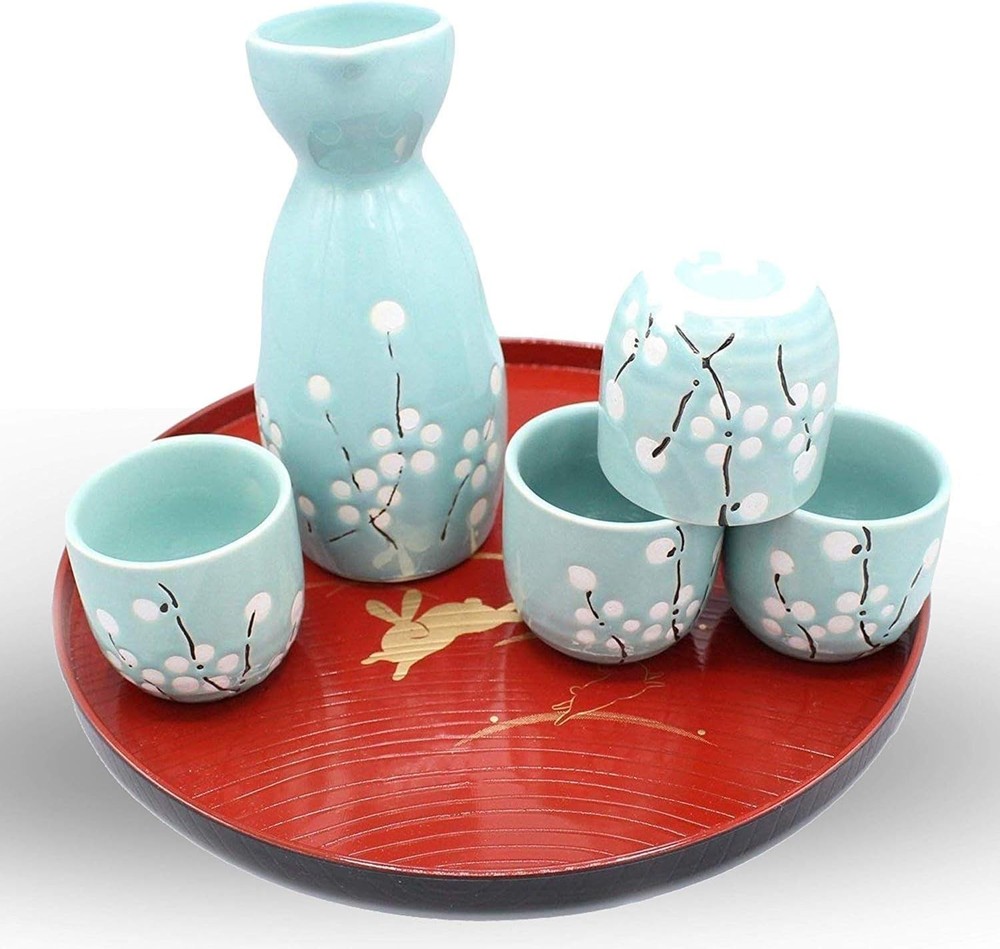Japanese Ceramic Sake Set ~ 5 Piece Sake Set (Included 1 TOKKURI bottle and 4 OC