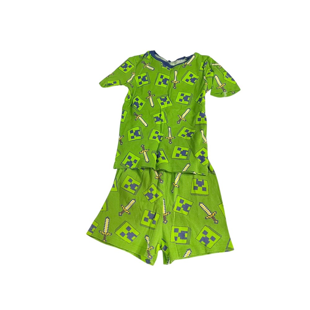Minecraft. Boys. 8 Green Pajama. Set. Shorts Shirt Stretch Cotton