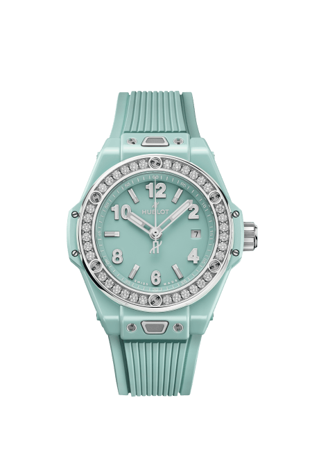 HUBLOT 485.GS.5271.RX.1204 ONE CLICK MINT GREEN CERAMIC DIAMOND BEZEL 33MM