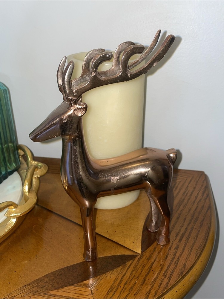 Vintage Copper  Metal Deer Figurine Reindeer Christmas Statue