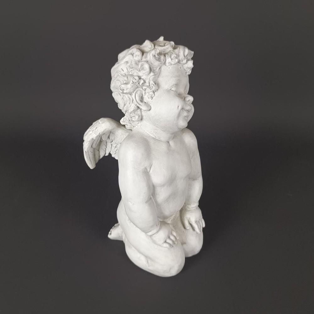 12-Inch Sitting Angel Cherub Statue with Wings for Garden or Shelf Decor