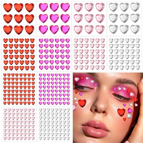 Dazzhues 436-Piece Self-Adhesive Heart Rhinestones for DIY Crafts