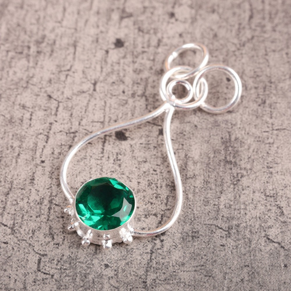 Cyber Monday Sale Round Green Emerald Sterling Silver Wedding Fine New Pendant-image