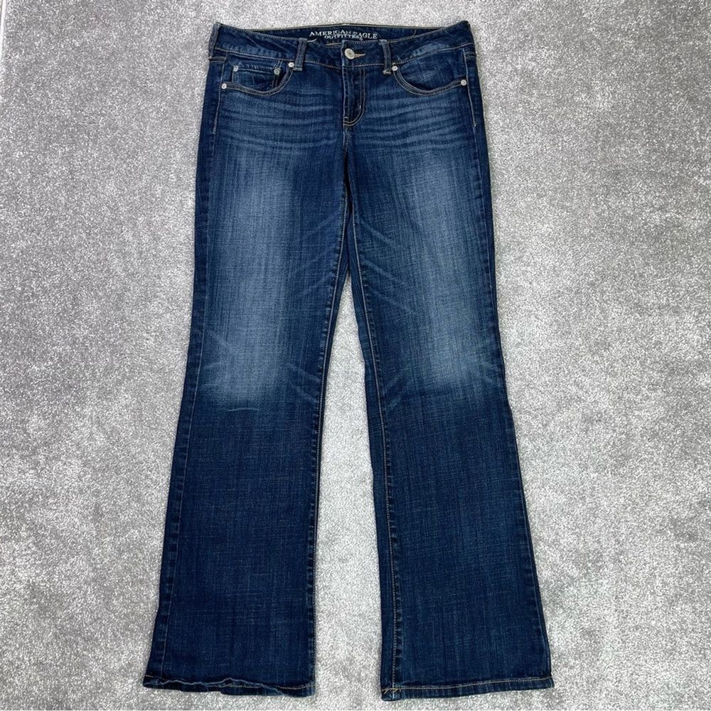 American Eagle Favorite Boyfriend Jeans Women's 10 Long Blue Dark Wash Stretch