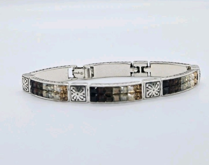 Brighton Spectrum Link Bracelet Silver tone Topaz Amber Crystals Couture