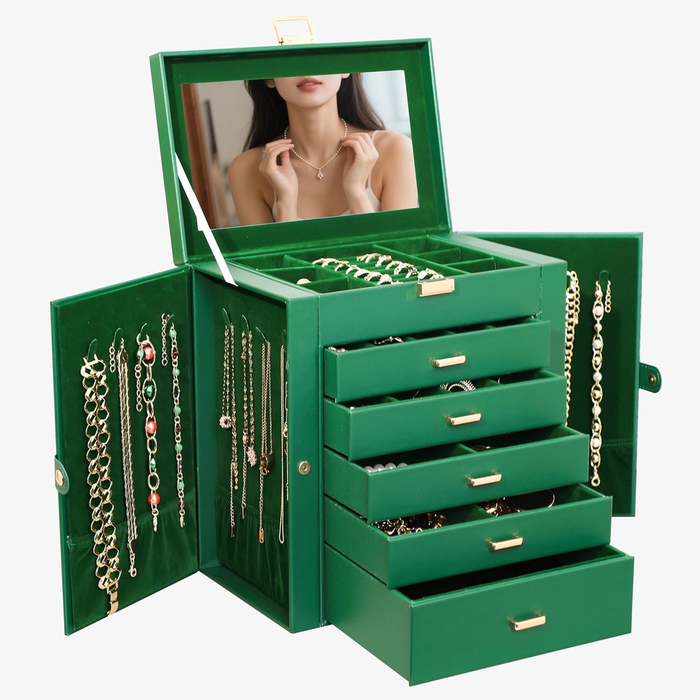 Jewelry Box For women 6 Layer Large Jewelry Organizer W/ Mirror Multi-Function