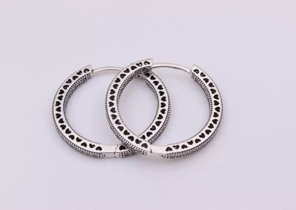 Authentic PANDORA Sparkle Hearts Large Hoop Earrings 296319CZ