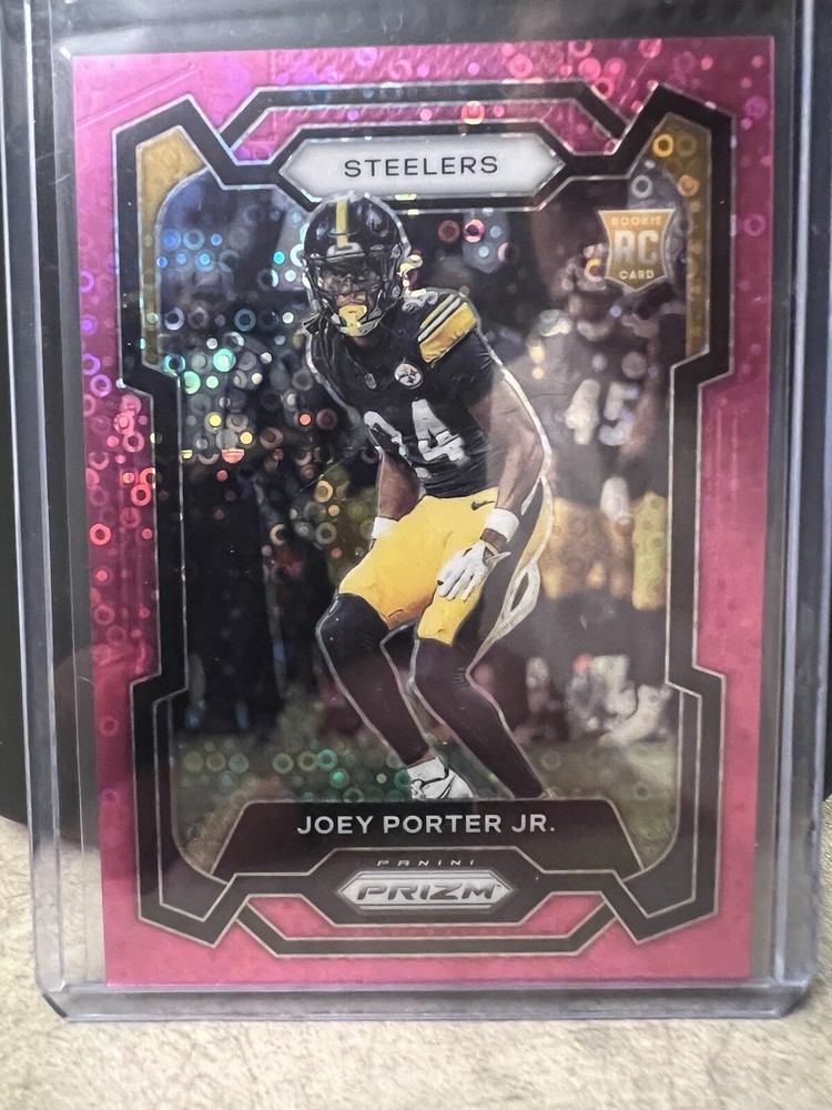 2023 Panini Prizm Joey Porter Jr Pink Disco No Huddle SSP RC #386 Steelers 15/15 Rookie Card