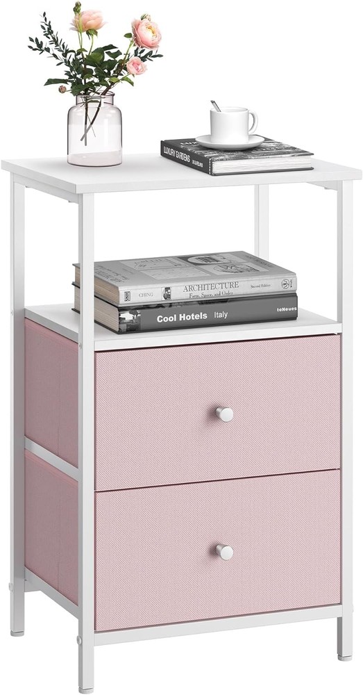 VASAGLE Pink and White Nightstand with 2 Drawers, 1-Pack