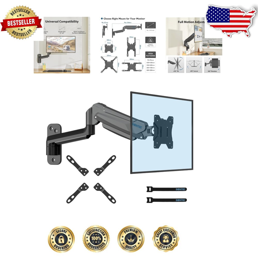 Adjustable Gas Spring Monitor Wall Mount for 13-42 Inch Screens - Space Saver