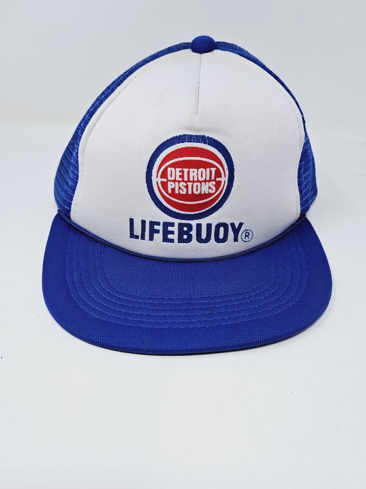 VINTAGE Detroit Pistons Trucker Hat Cap Snap Back Blue White NBA Basketball Mens