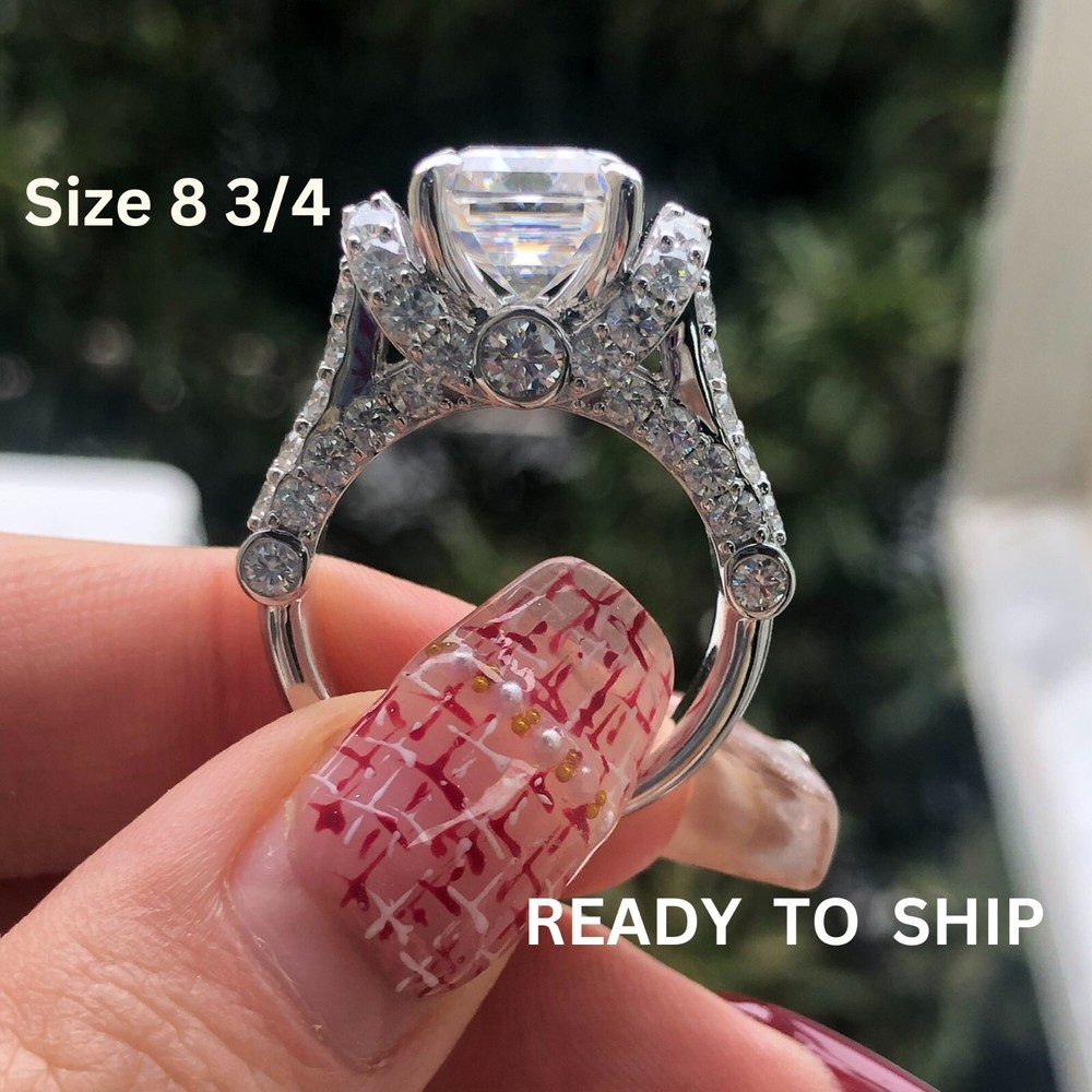 READY To Ship Size 8.75  Emerald 9.3 CTW D Color Moissanite 10K Ring