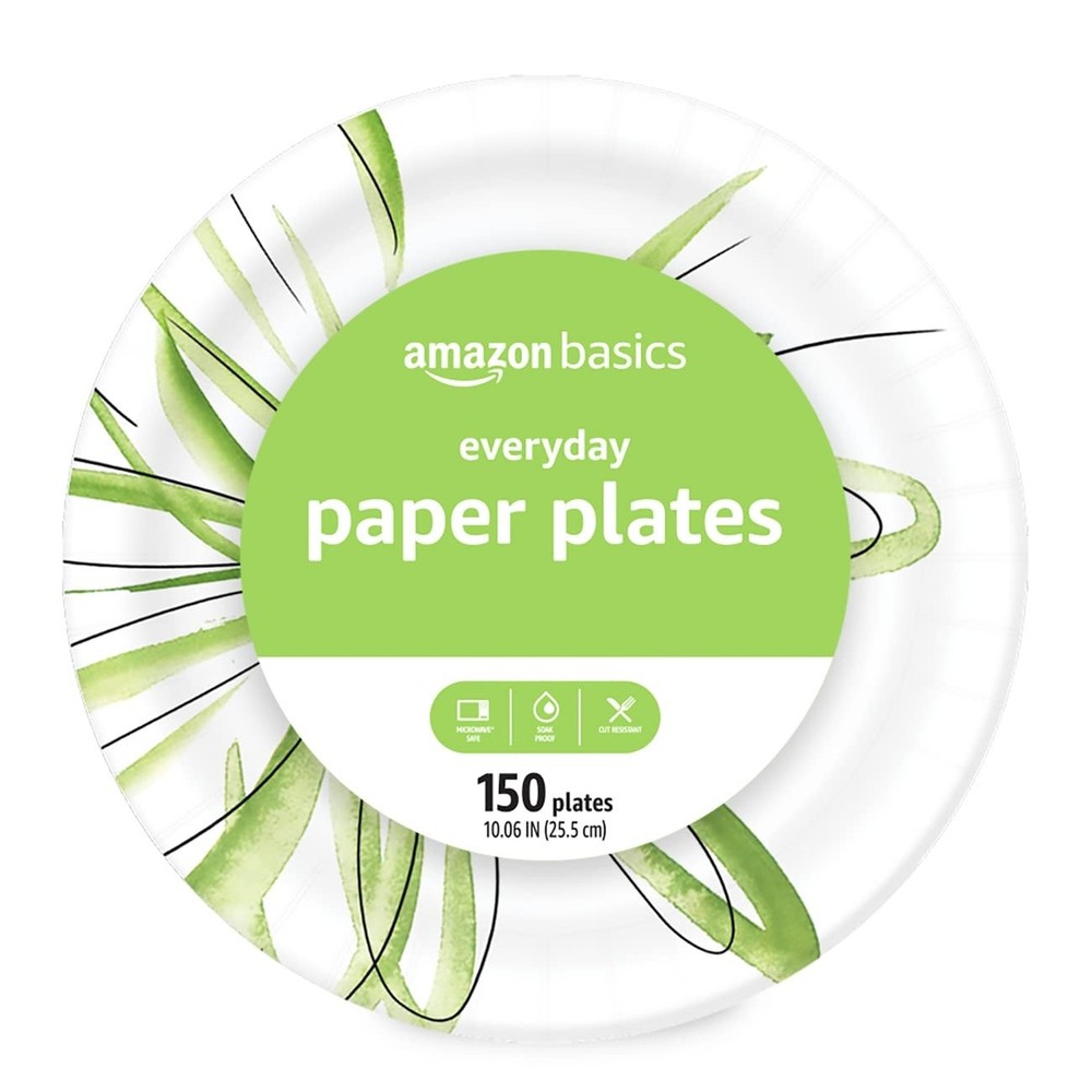 Amazon Basics Everyday Disposable Paper Plates, 10 Inch, Microwave-Safe, Cut Re