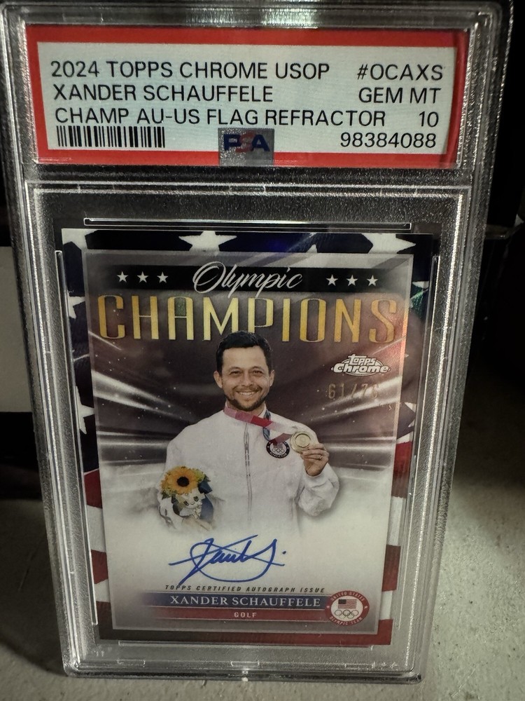 2024 Topps Chrome US Olympic Xander Schauffele Flag Auto RC #d 61/76 PSA 10 SP