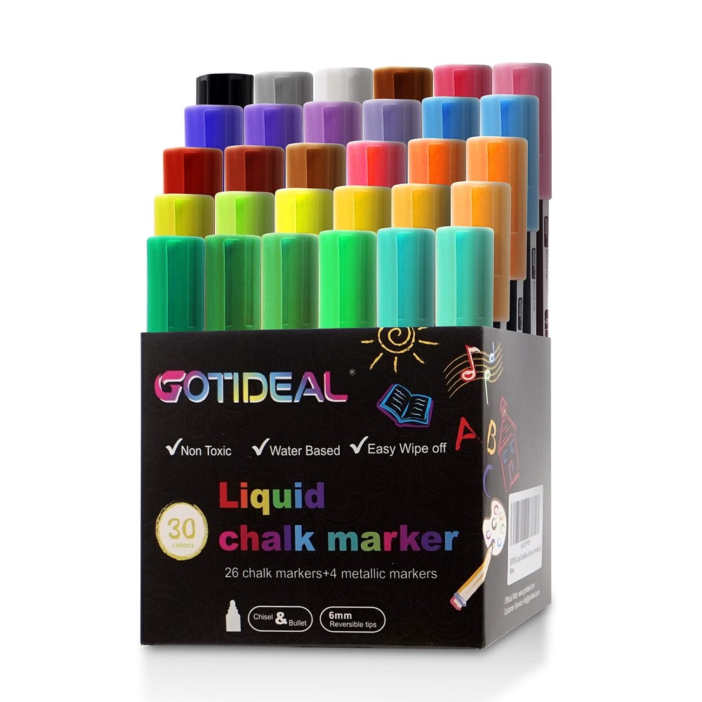 GOTIDEAL Liquid Chalk Markers, 30 colors Premium Window Chalkboard Neon Pens,...