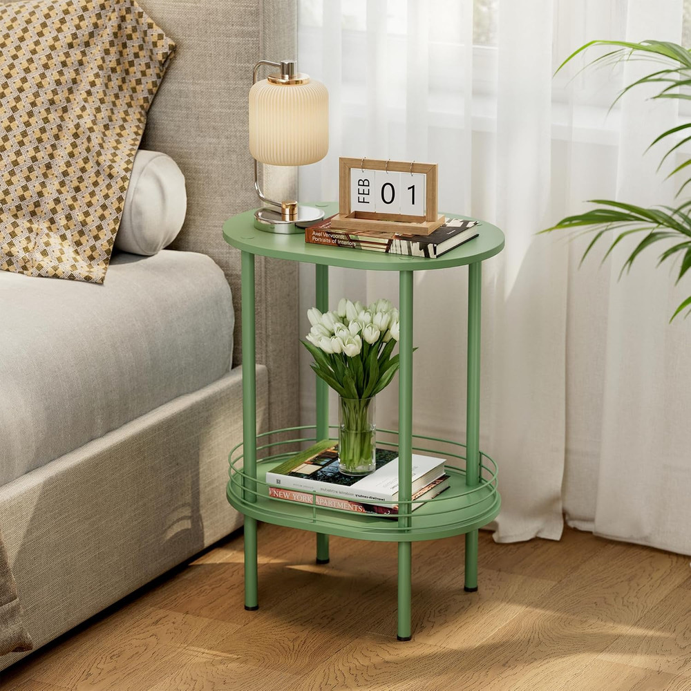 Small Modern round Side Table with Storage,2-Tier Side Tables Living Room,Sturdy