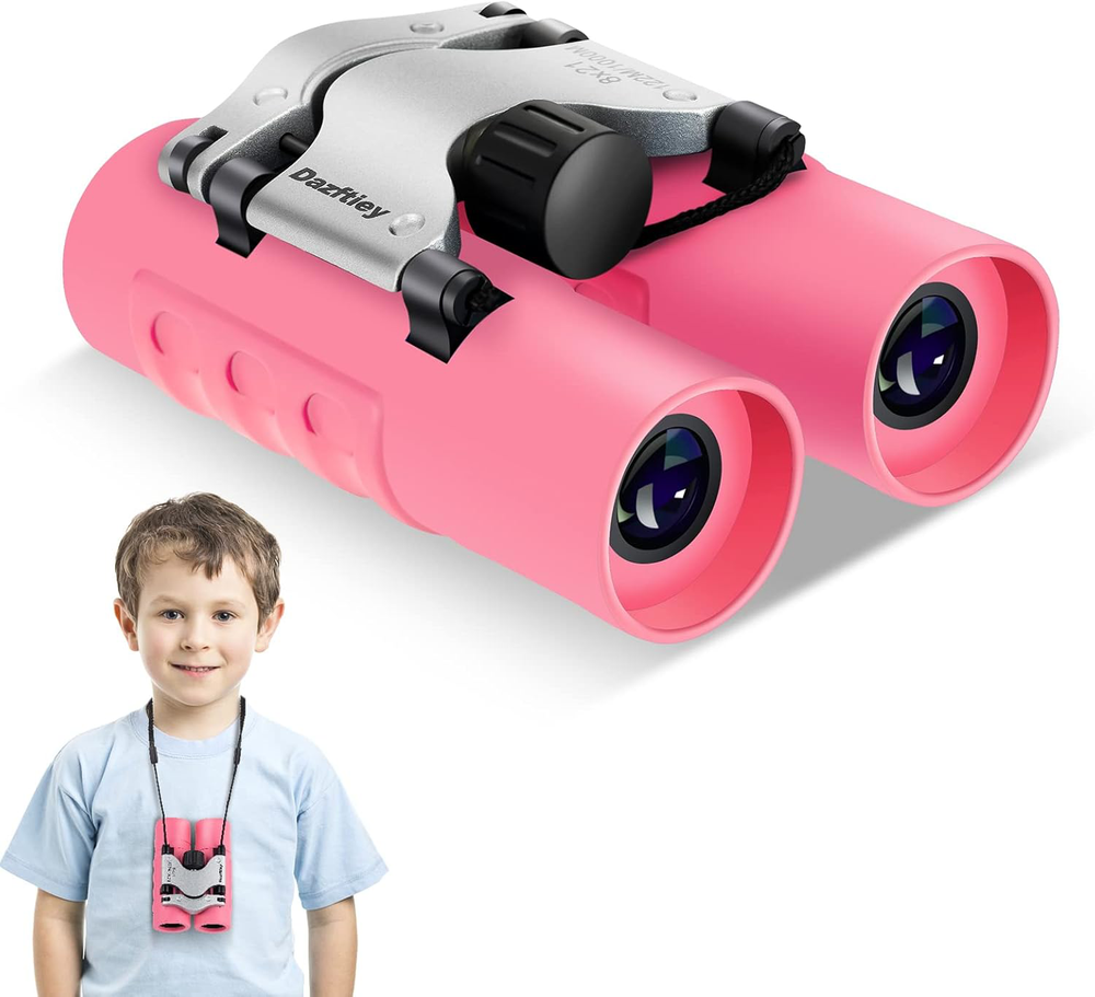 Kids Binoculars 8x21 Lightweight Shockproof for Age 3-12 - Pink Bird Watching
