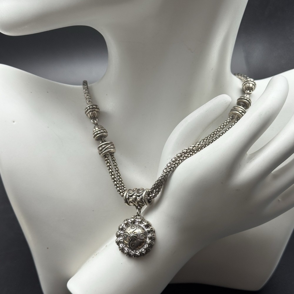 Brighton Medallion Pendant Necklace Silver Chain Designer Boho Vintage