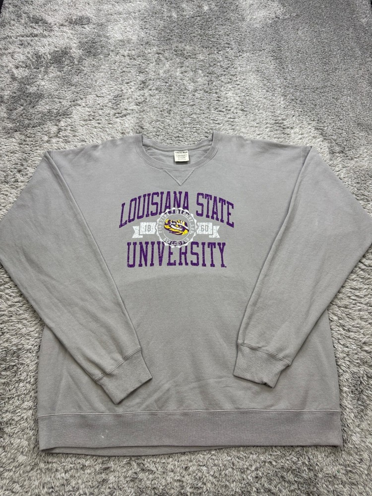 LSU Tigers Sweatshirt Adult XL Heather Gray Fleece Louisiana State Crewneck NCAA