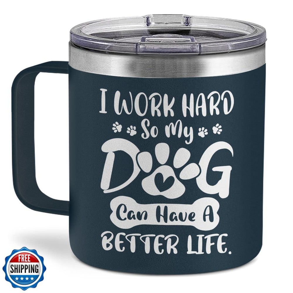 SANDJEST 14oz Insulated Dog Tumbler with Handle - Funny Coffee Mug for Dog Lovers