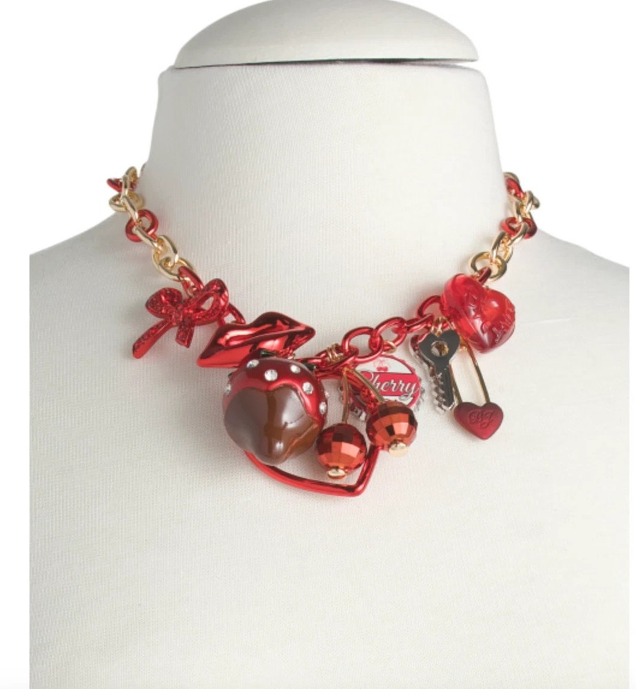 NWT BETSEY JOHNSON Love Spell Charm Statement Gold Tone Necklace VALENTINES