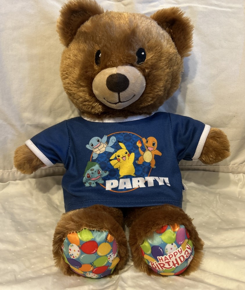 HAPPY BIRTHDAY Build-A-Bear BAB Brown Plush Bear With Pokémon T-Shirt