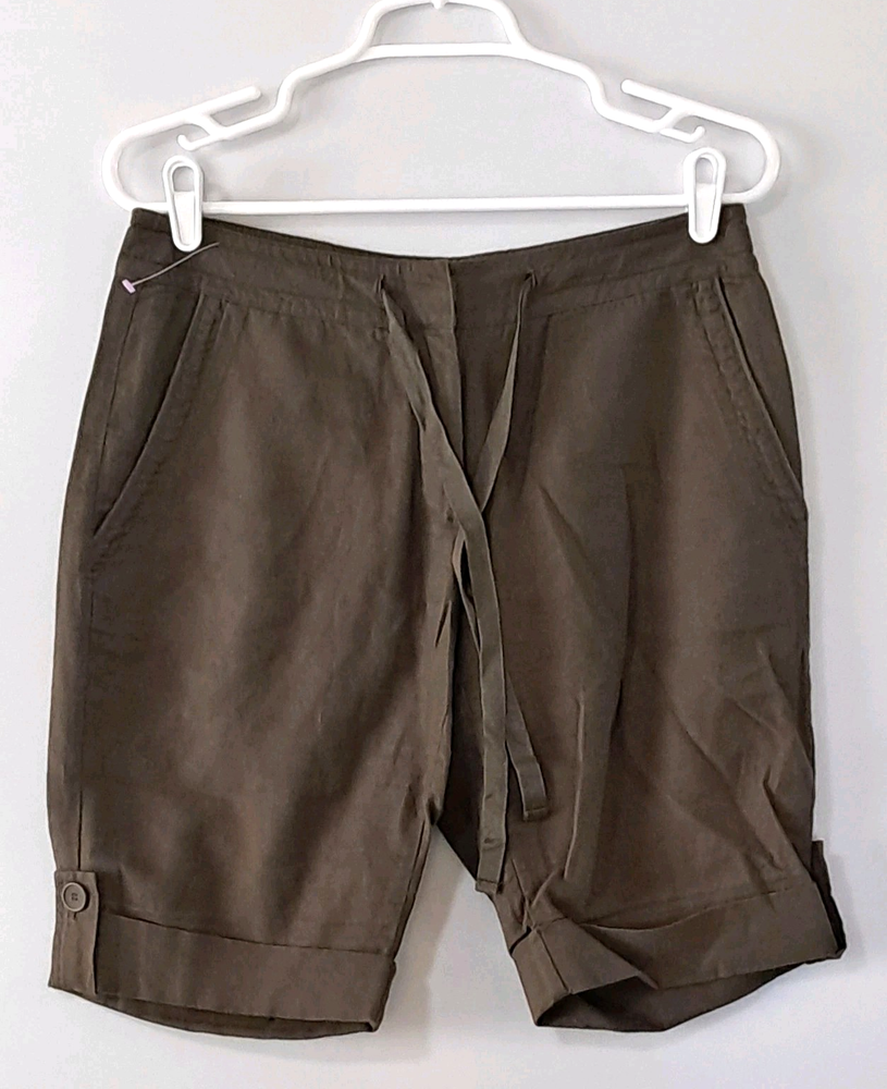 Eileen Fisher 100% Organic Cotton City Shorts XS Button Side Pockets Drawstring
