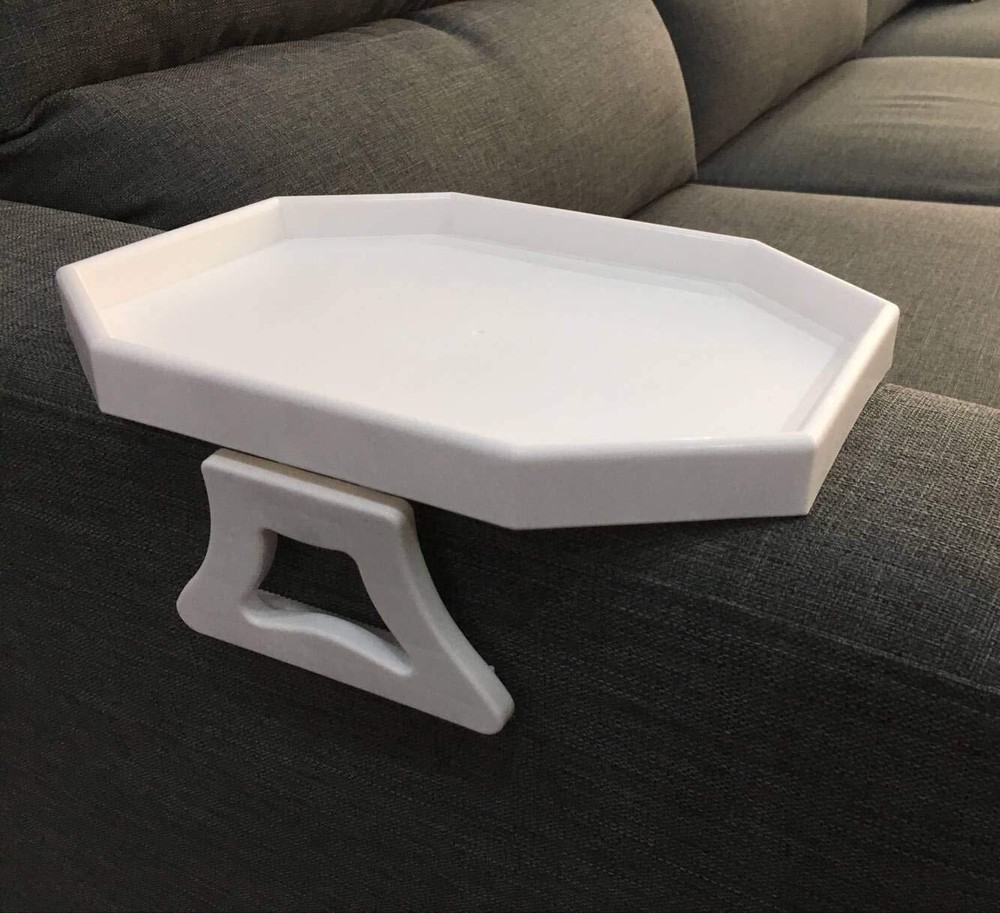 Sofa Arm Clip Tray Table for Drinks Remote Snacks Holder in White