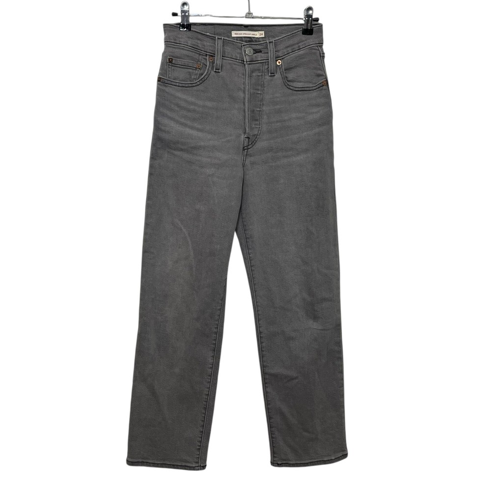Levis Ribcage Straight Ankle Jeans Cosmic Chatter Gray Womens Size 24 Hemmed