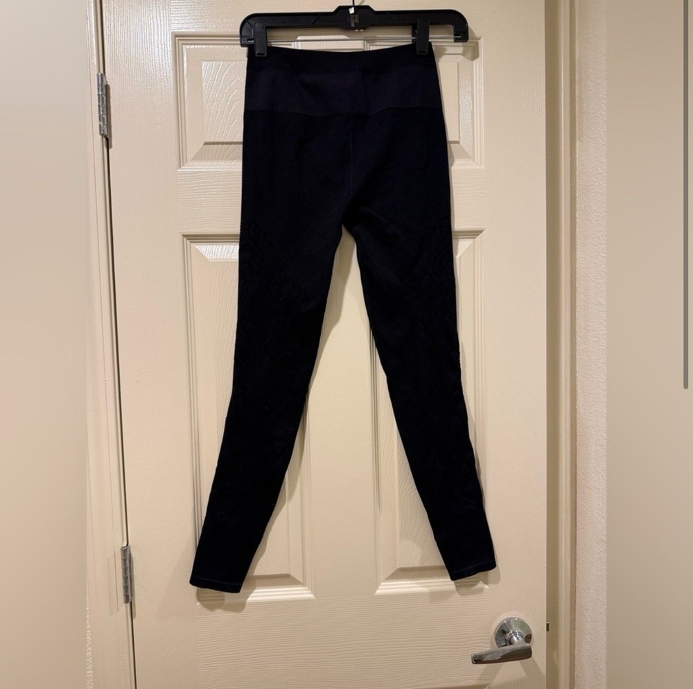 Fabletics high waisted black leggings with floral embroidery in size XS