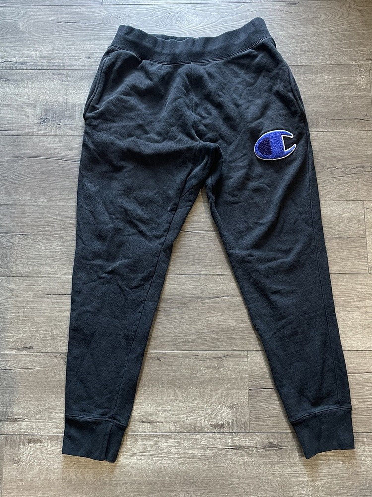 Champion Reverse Weave Big C Chenille Logo Joggers Men's Large Sweatpants Black