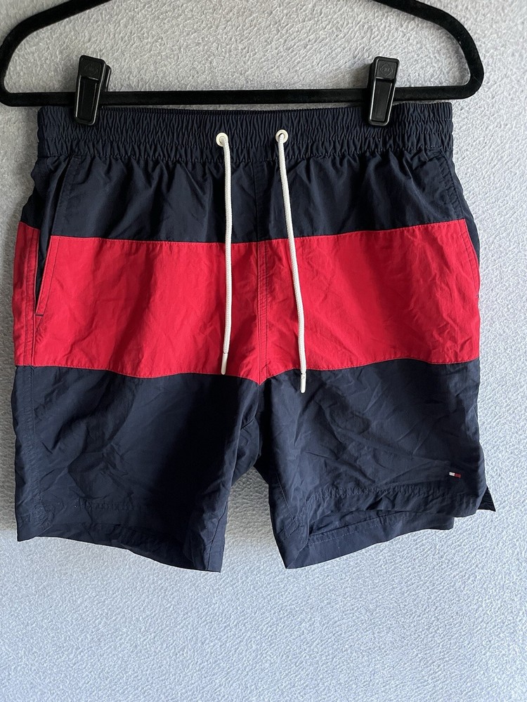 Tommy Hilfiger Striped Logo Swim Trunks with Lining Small