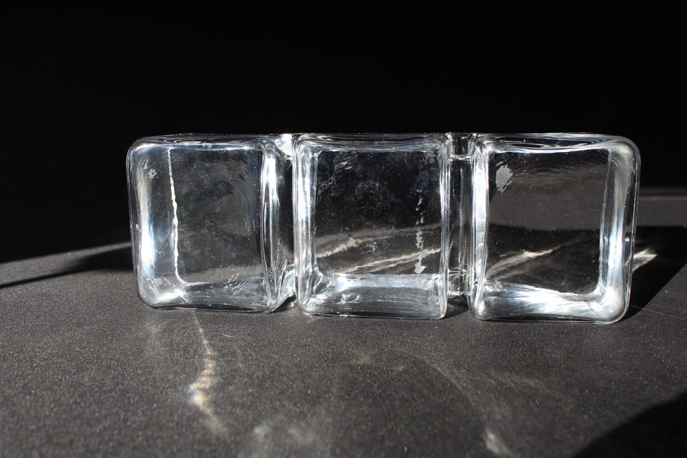 VTG Krosno Poland HeavyArt Glass Clear Rectangular Divided Candy Nut Relish Dish