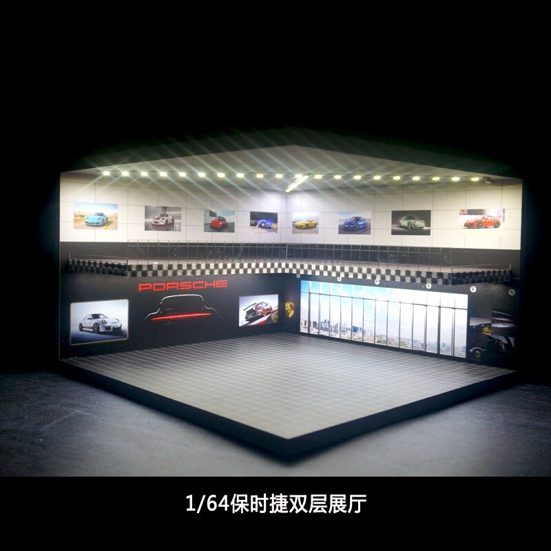 1/64 Diorama Car Garage Model LED Lighting Car Showroom Parking Lot Scene Model