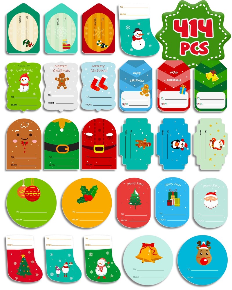 414 PCS Christmas Gift Tags Stickers for Christmas Presents, Christmas Name T...