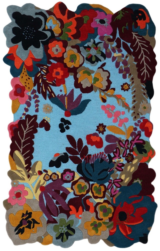 Jardin Floral Blue High & Low Pile Modern Hand-Tufted 100% Wool Area Rug Carpet