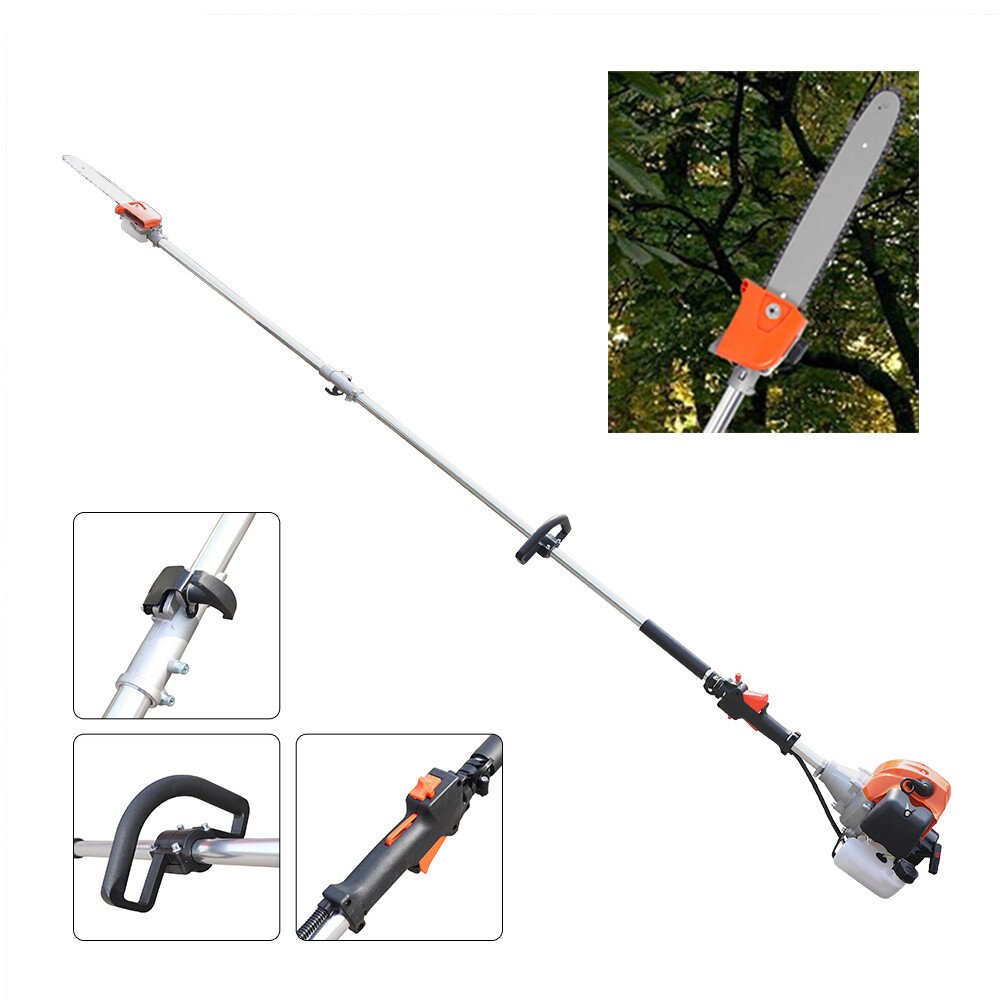 Gas-Powered Chain Pole Saw Tree Trimmer 3-HP 2-Stroke Pole 1.25KW/6500RPM 52cc