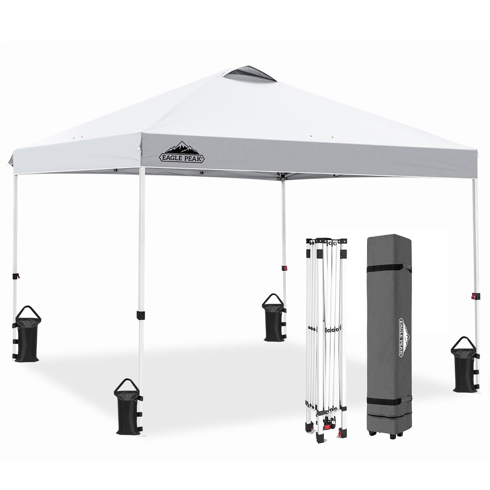 Pop Up Canopy Tent with Wheeled Carry Bag, 8 Stakes, 4 Ropes, 4 Weight Bags, ...