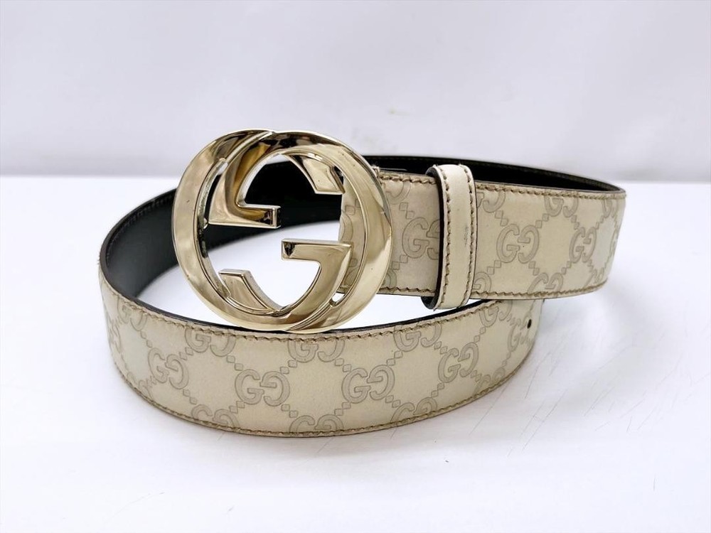 Gucci Shima White Leather Interlocking G Belt Size 80 Authentic Japan RIN