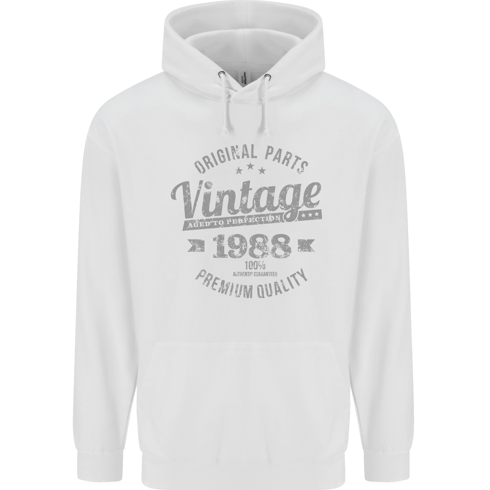 Vintage Year 36th Birthday 1988 Mens 80% Cotton Hoodie White