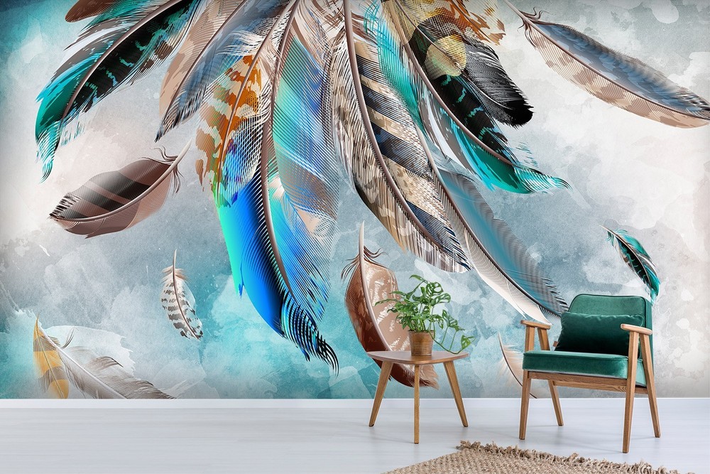 3D Feather Watercolor Wall Murals Wallpaper Murals Wall Sticker